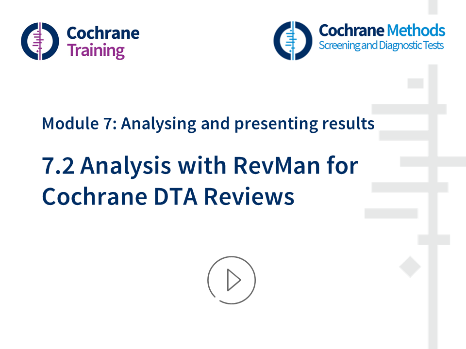 Cochrane Training. Cochrane Methods. Module 7: Analysing and presenting results. 7.2 Analysis with RevMan for Cochrane DTA reviews